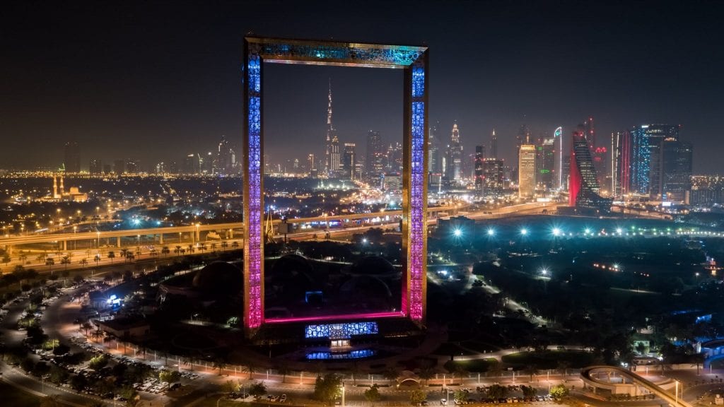 The Frame Dubai at night